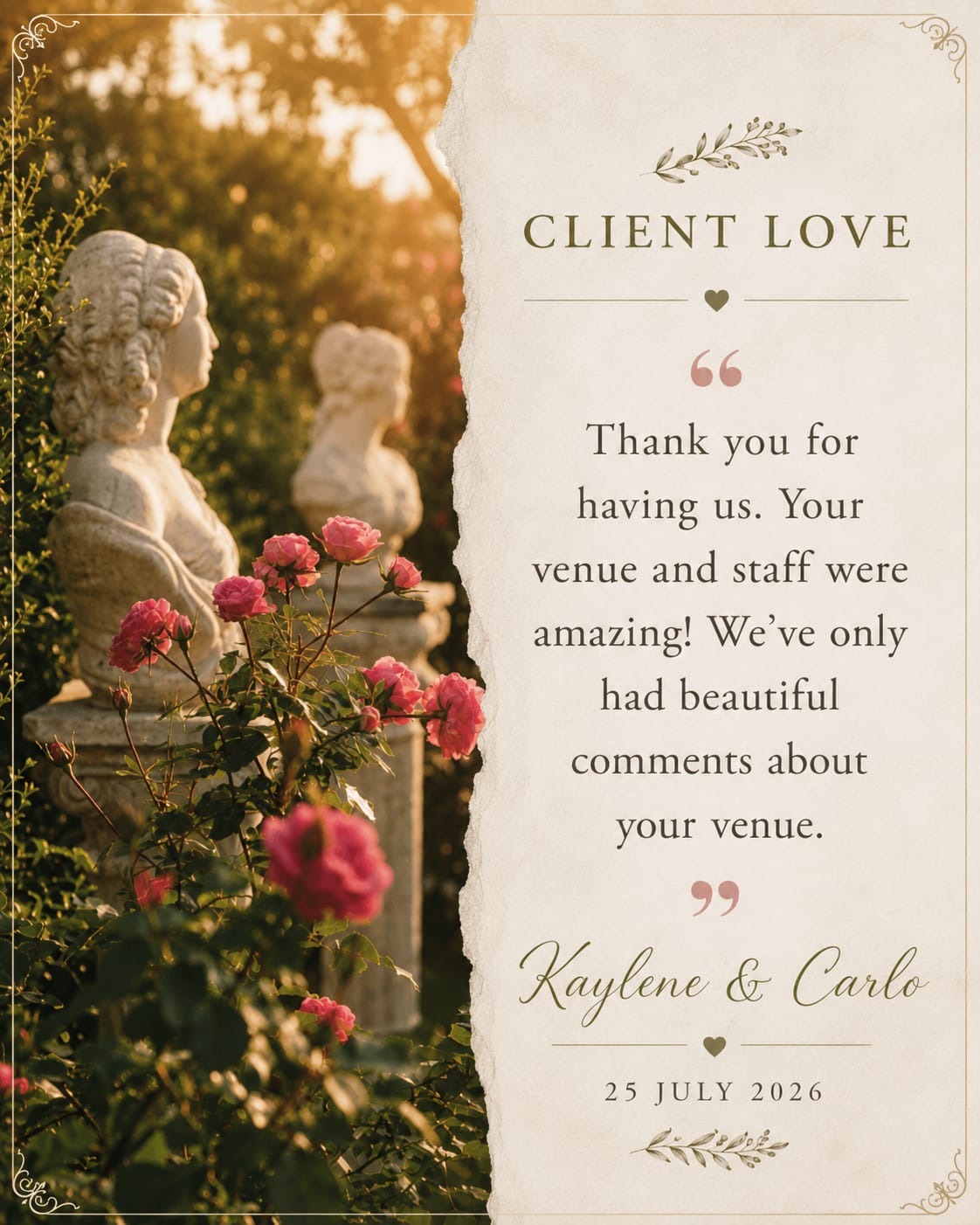 Client testimonial for The Venue Shongweni